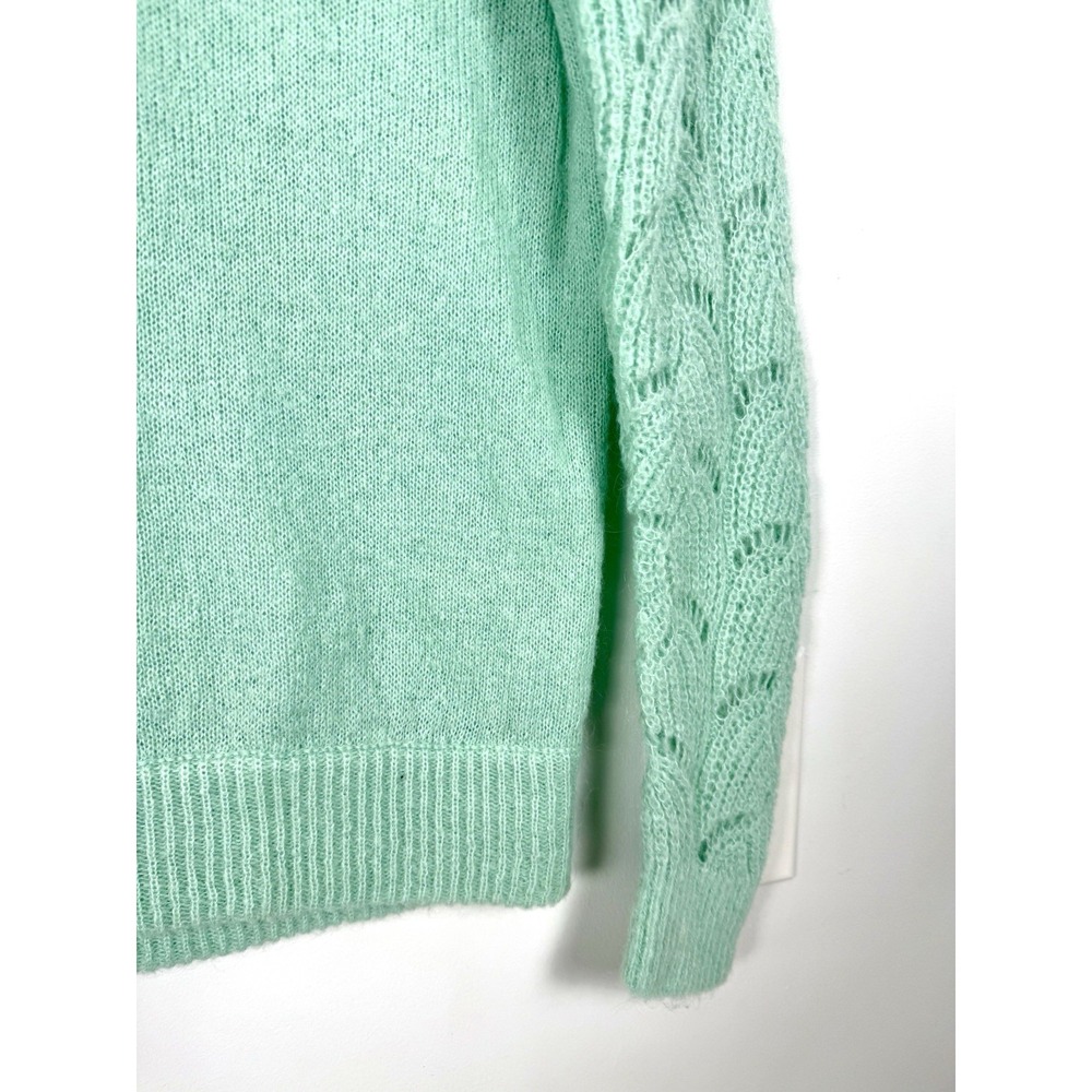 Ann Taylor LOFT Sweater Womens Small Pullover Long Sleeve Green Crochet Sleeves - Picture 4 of 9